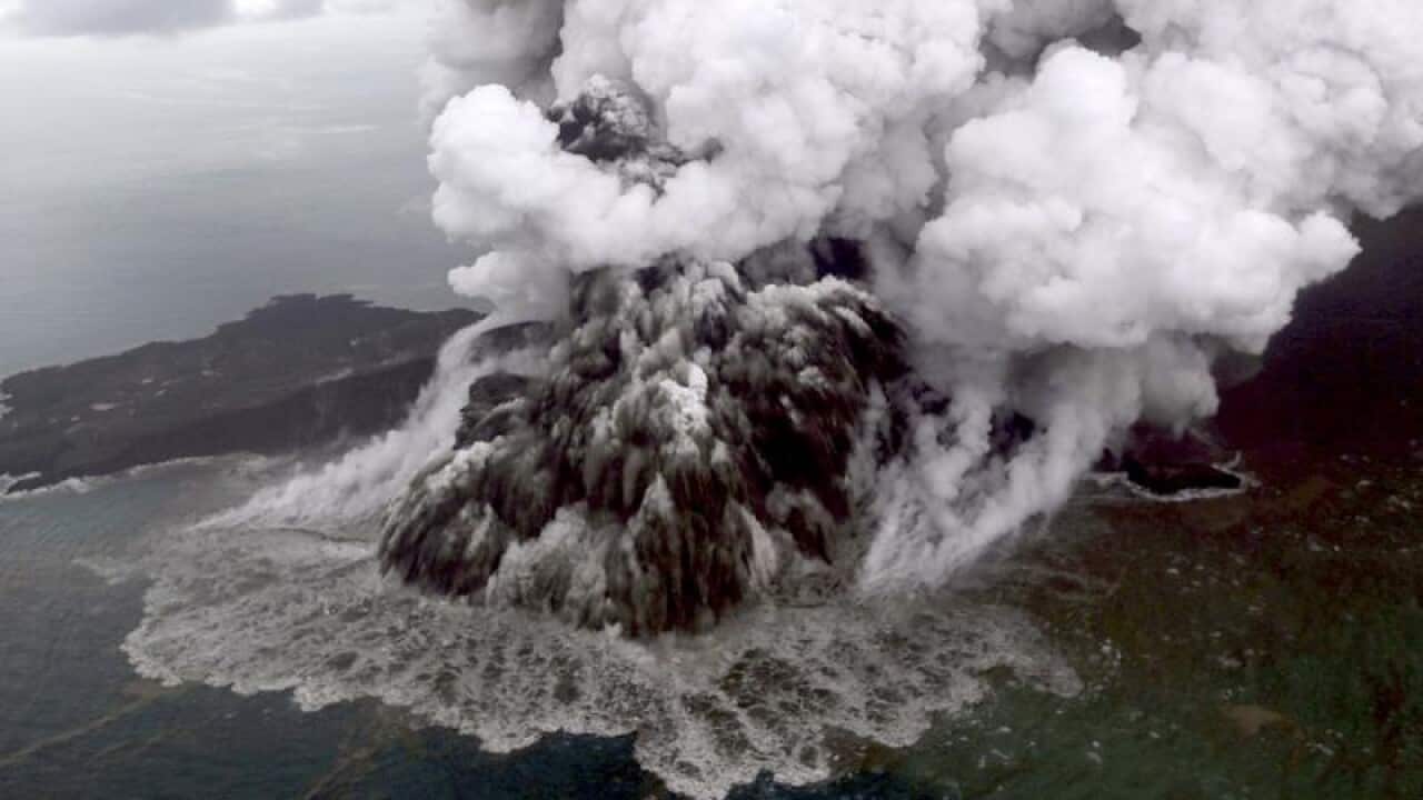 Anak Krakatau erupting in Lampung, Indonesia, after triggering a deadly tsunami.