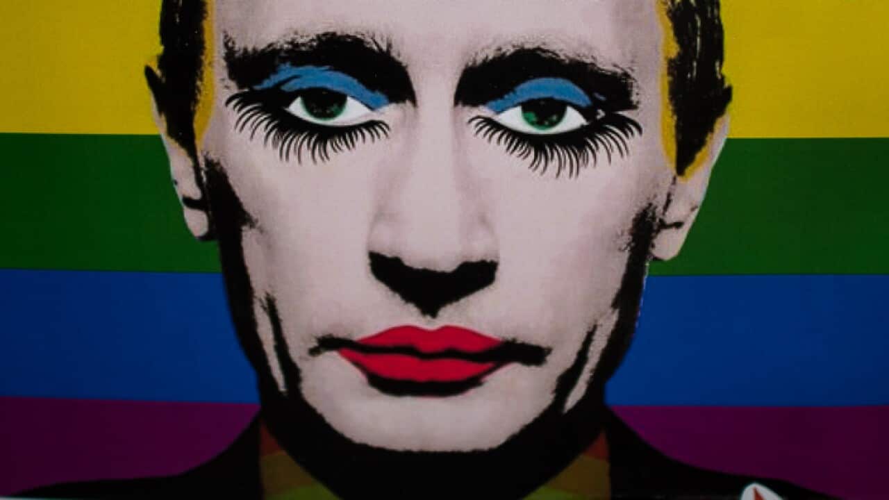 A Russian LGBT rights poster depicting President Vladimir Putin