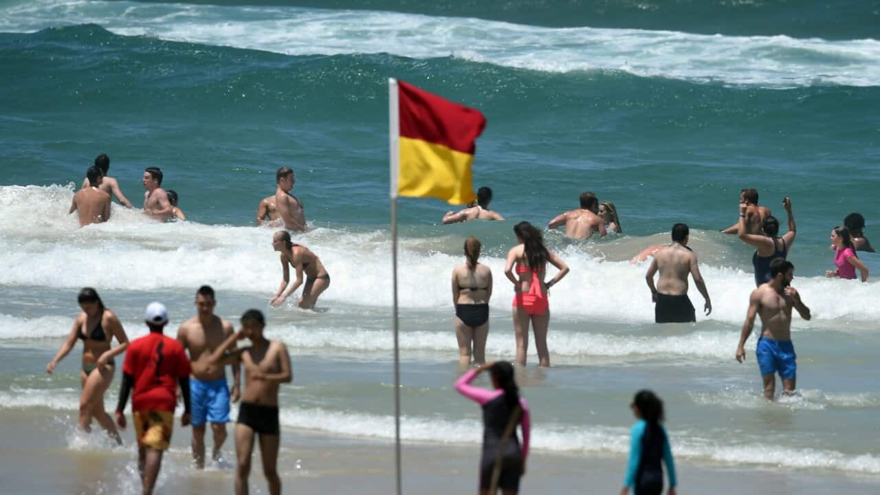 Beach goers cool down at Surfers Paradise on the Gold Coast