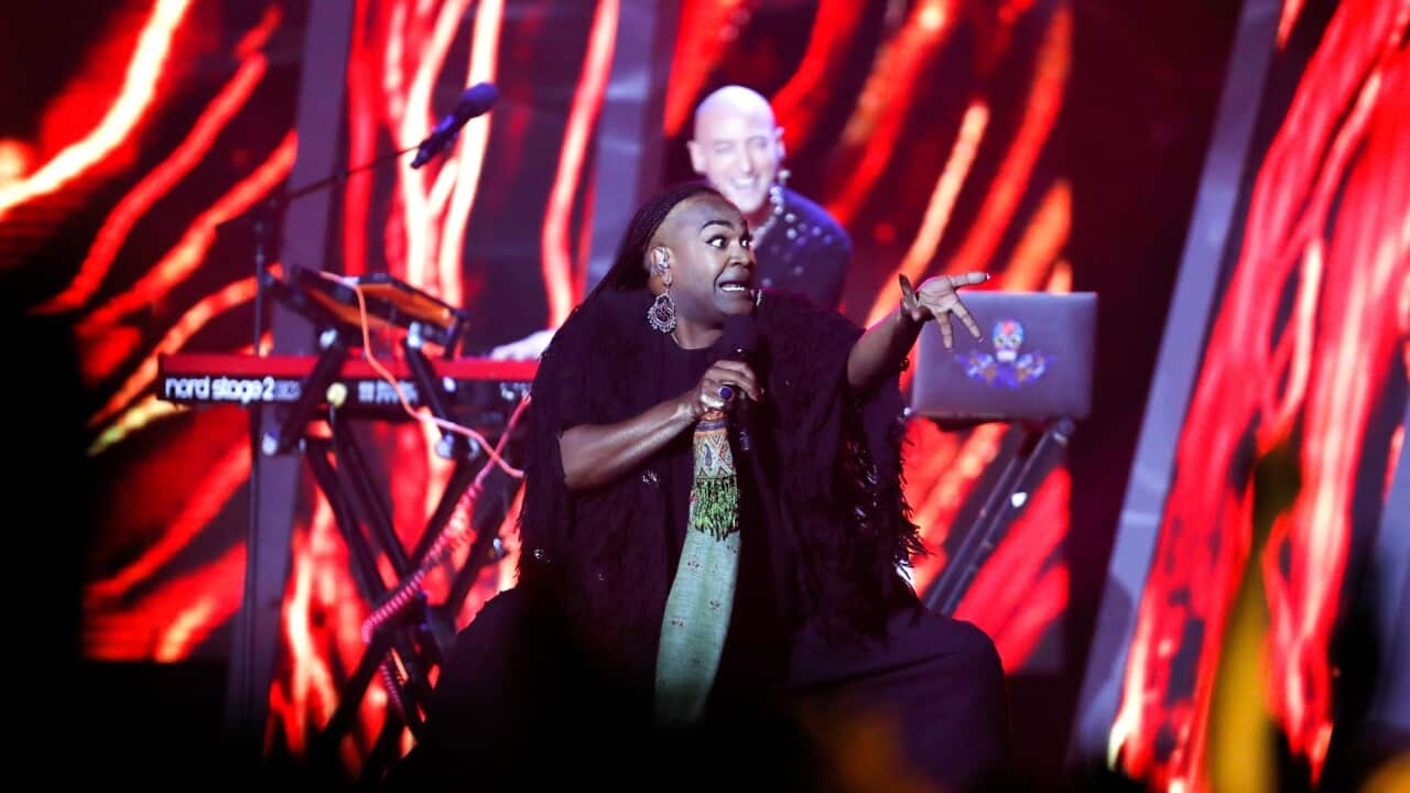 Michael Ross and Zaachariaha Fielding of Electric Fields perform during the 2019 Eurovision - Australia Decides final (AAP)