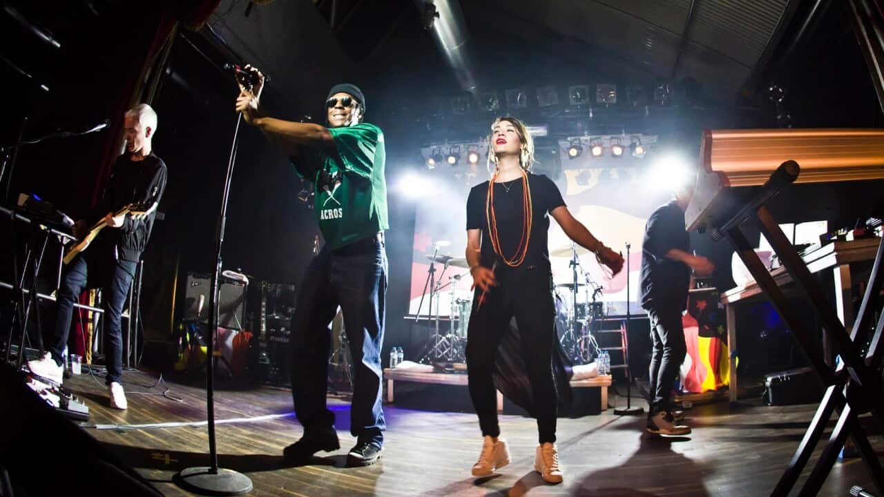 Robbie Chater, Spank Rock and Eliza Wolfgramm of the Australian band The Avalanches perform live on stage during a concert at the Festsaal Kreuzberg on June 28, 2017 in Berlin, Germany (Getty Images/Frank Hoensch/Redferns)