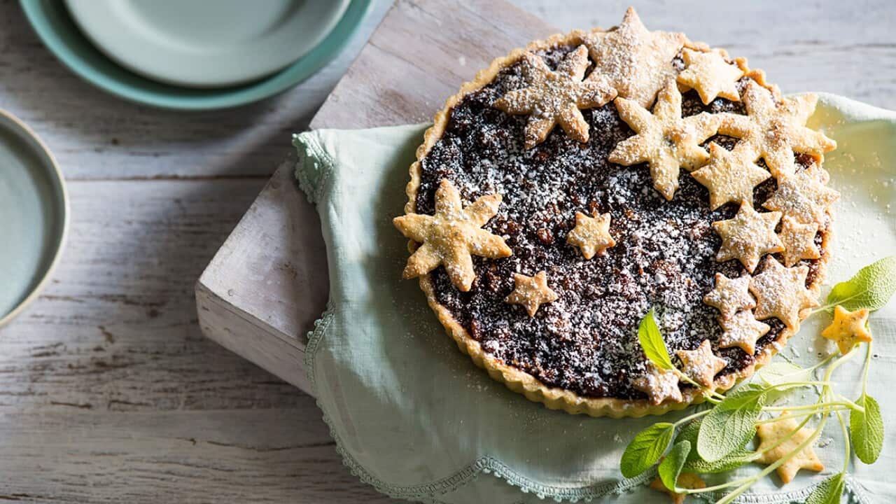Fruit mince tart with sage pastry
