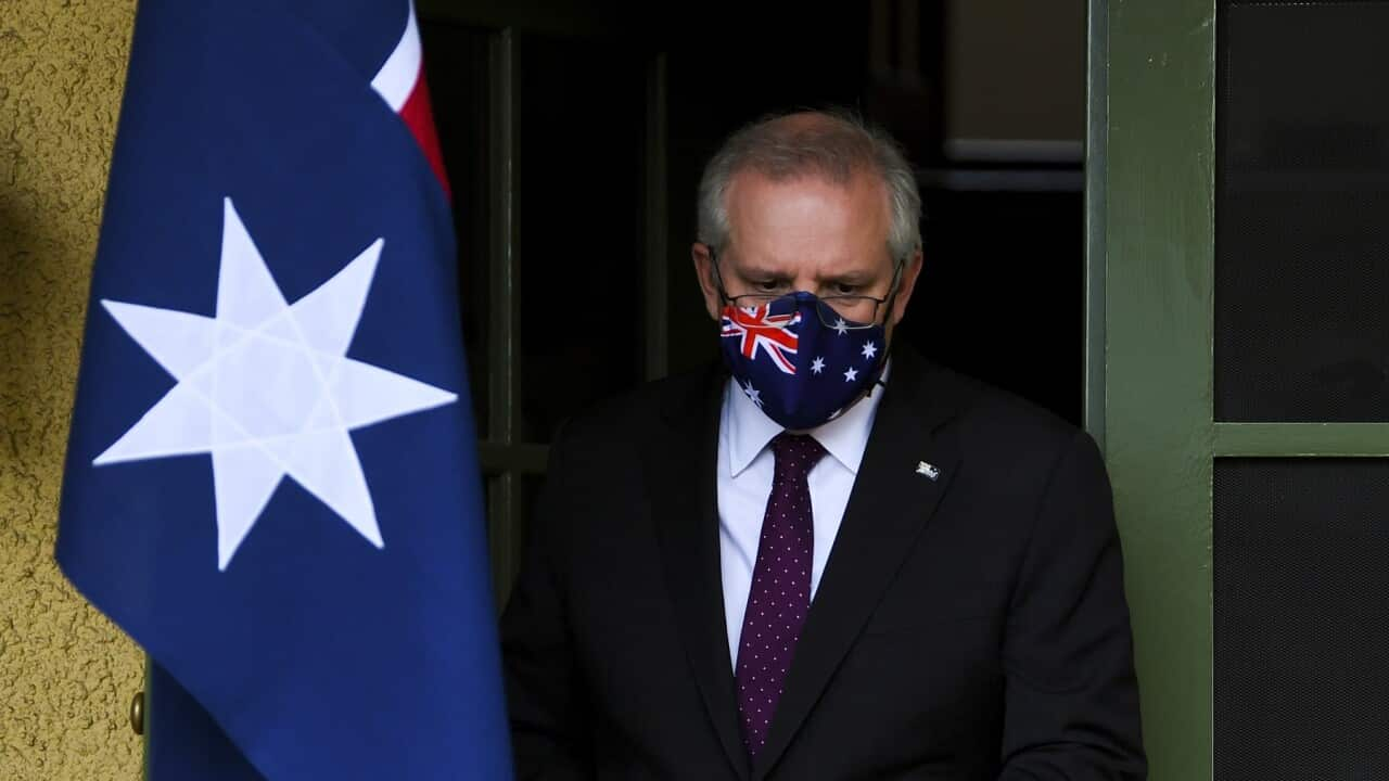 Prime Minister Scott Morrison at the The Lodge in Canberra (AAP) 