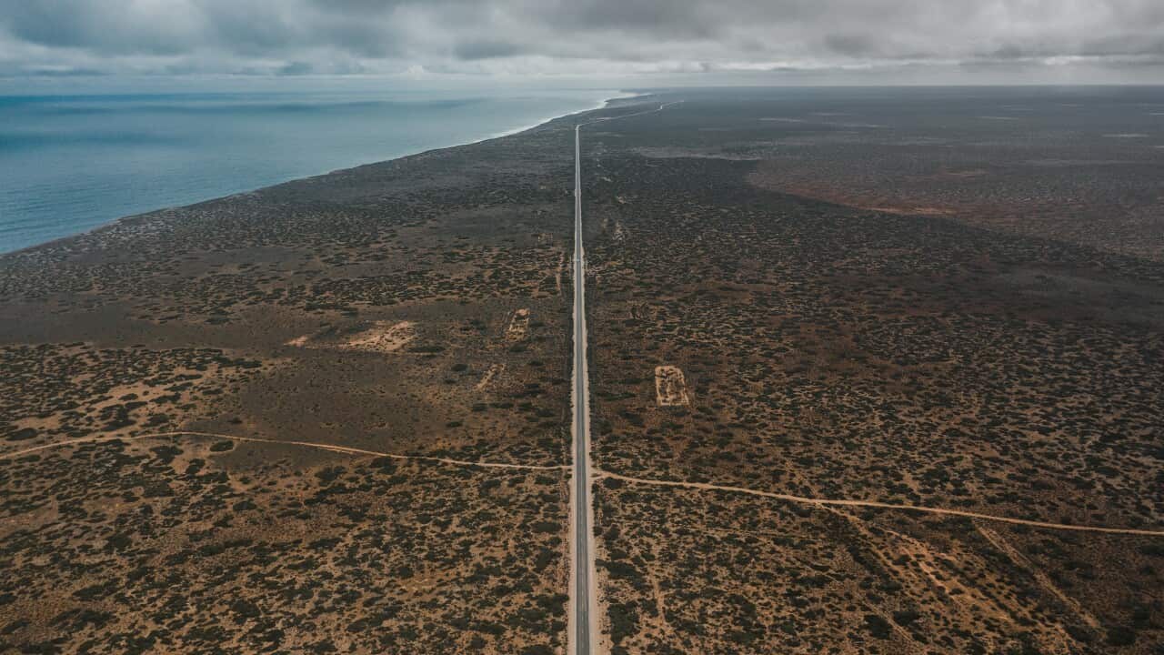 An aerial view of the Eyre Highway.