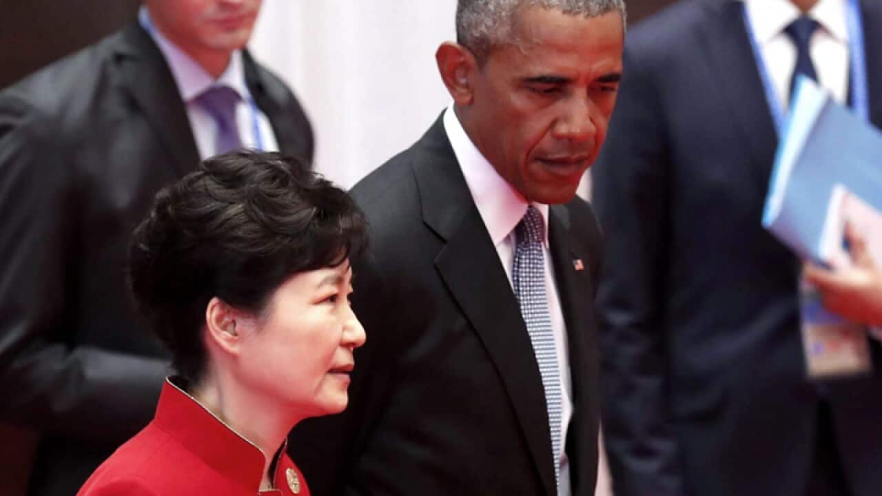 South Korean President Park Geun-hye (L) and US President Barack Obama