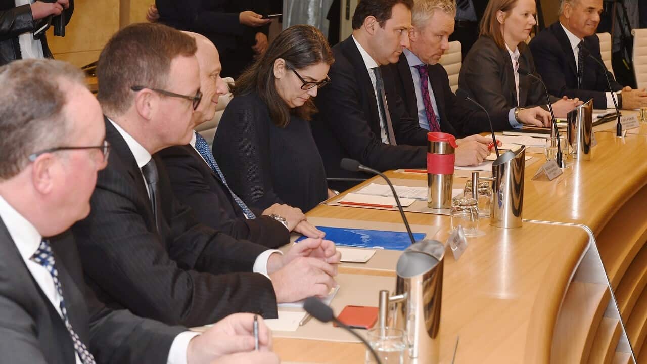 Energy bosses, known as the Electric Eight, from the eight major energy companies, meeting with PM Turnbull, Energy Minister Josh Frydenberg 30 Aug 2017.