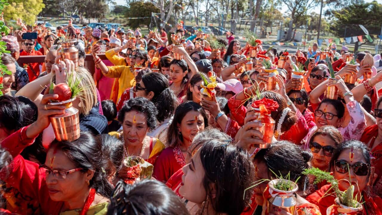 Participants at the ‘Kalash Yatra‘ at the Australian Nepali Multicultural Festival (ANMC) on Thursday, 18 December 2025.