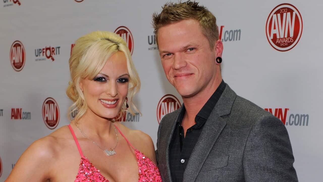 Adult film actress Stormy Daniels, and her husband, Brendon Miller, at 29th annual Adult Video News Awards Show Las Vegas.