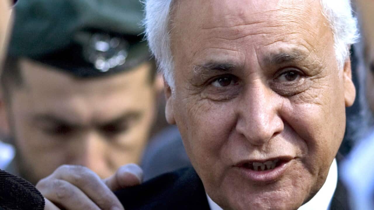 Former Israeli President Moshe Katsav arrives at a court in Tel Aviv