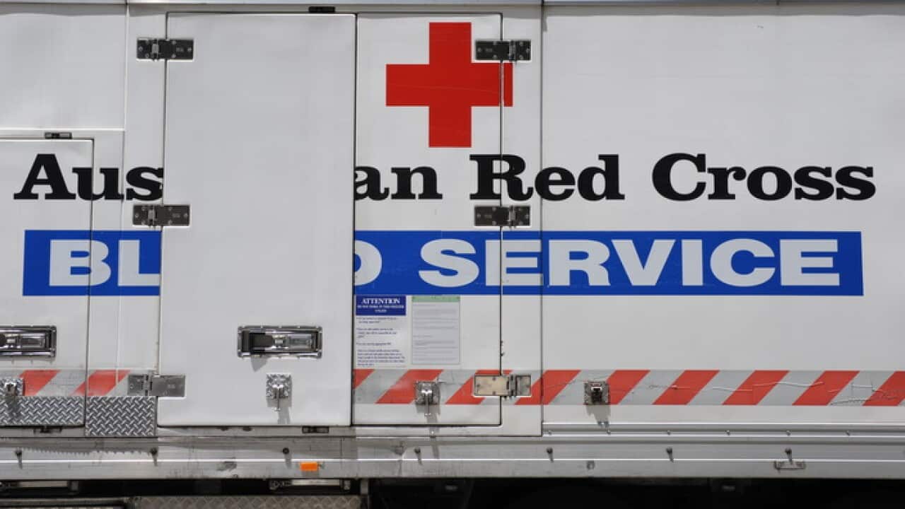 A Red Cross blood bank donation van