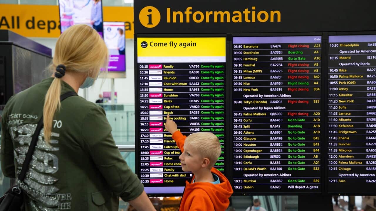 New ‘COME FLY AGAIN’ signage at London’s Heathrow Airport, celebrating the safe reopening of international travel