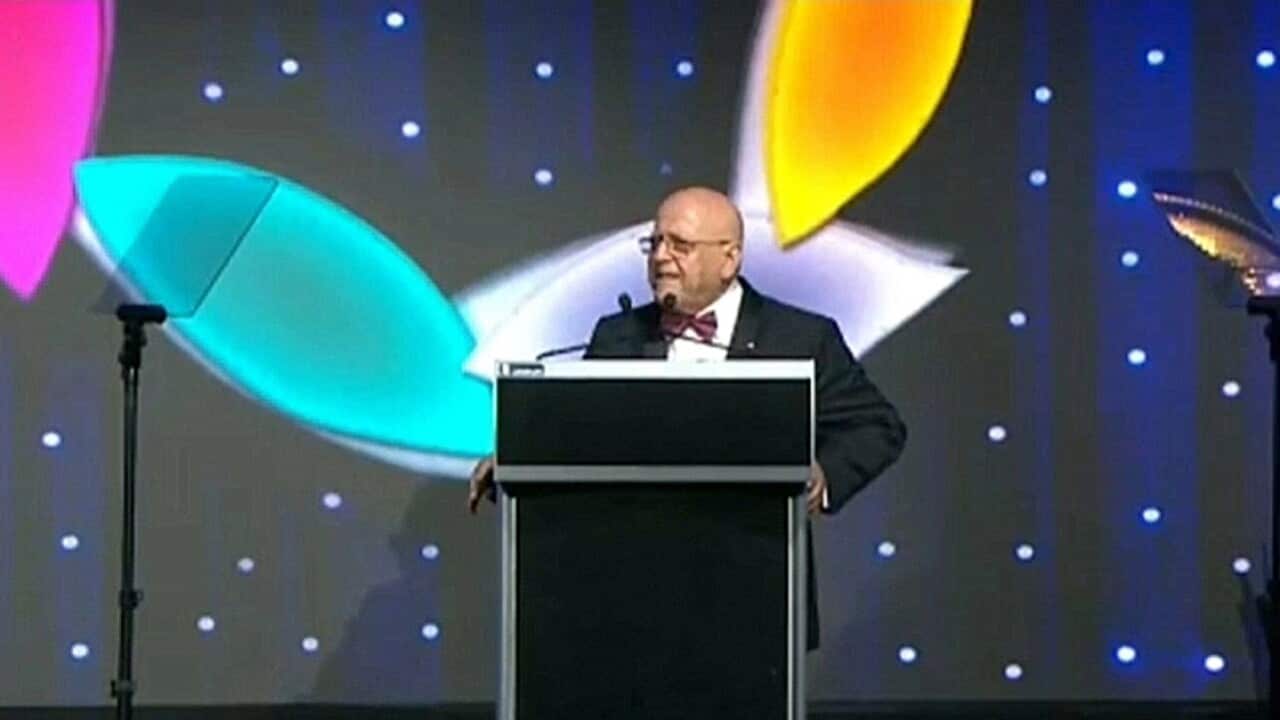 Joesph Assaf, AO, speaking at the Ethnic Business Awards event he founded in 1988