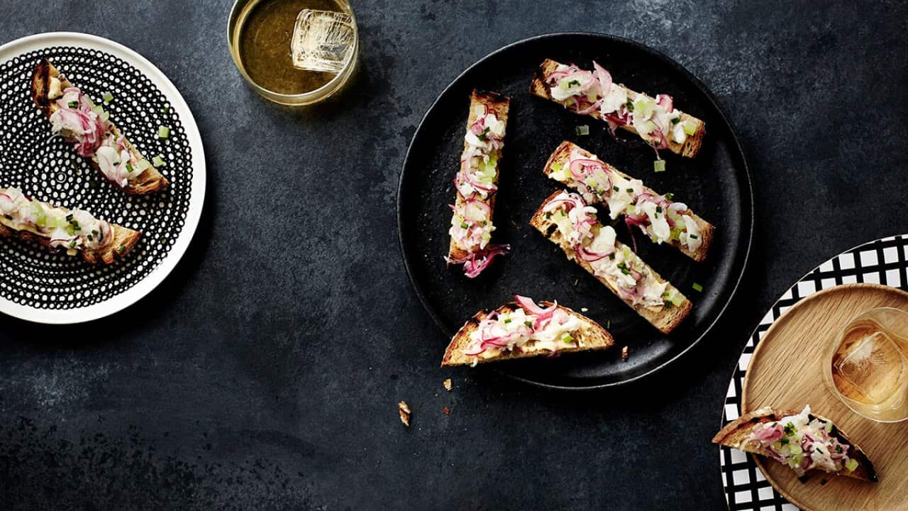 Blue swimmer crab and celery toasts