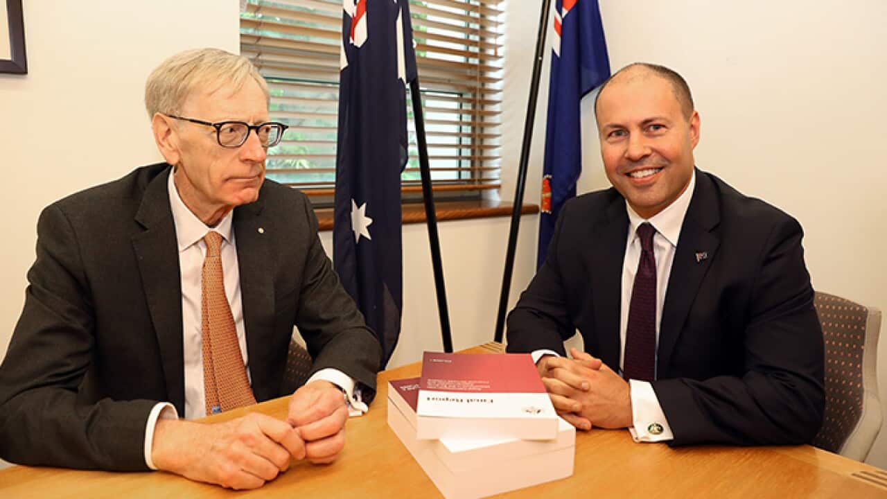 Commissioner Kenneth Hayne and Treasurer Josh Frydenberg (right)