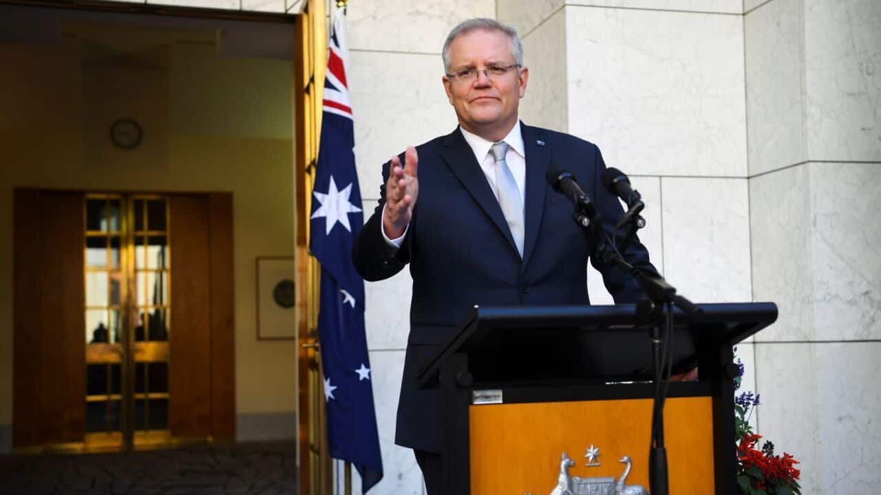 PM Scott Morrison at the media conference in Canberra