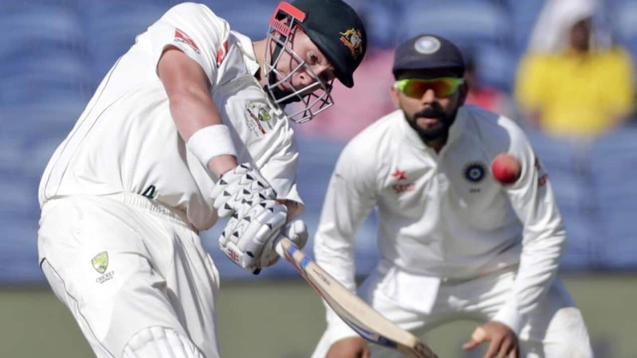 Australia's Matthew Renshaw bats against India.