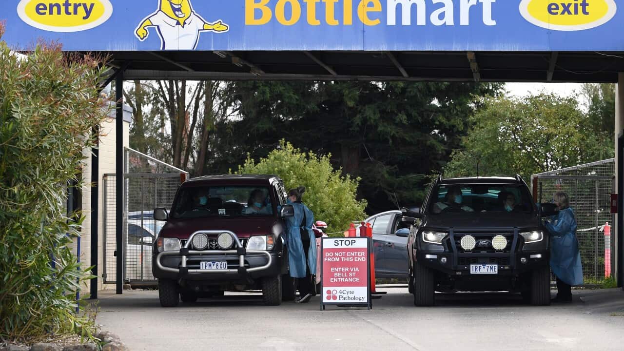 Testing underway at a drive-through Covid19 testing facility in Ballarat, Victoria