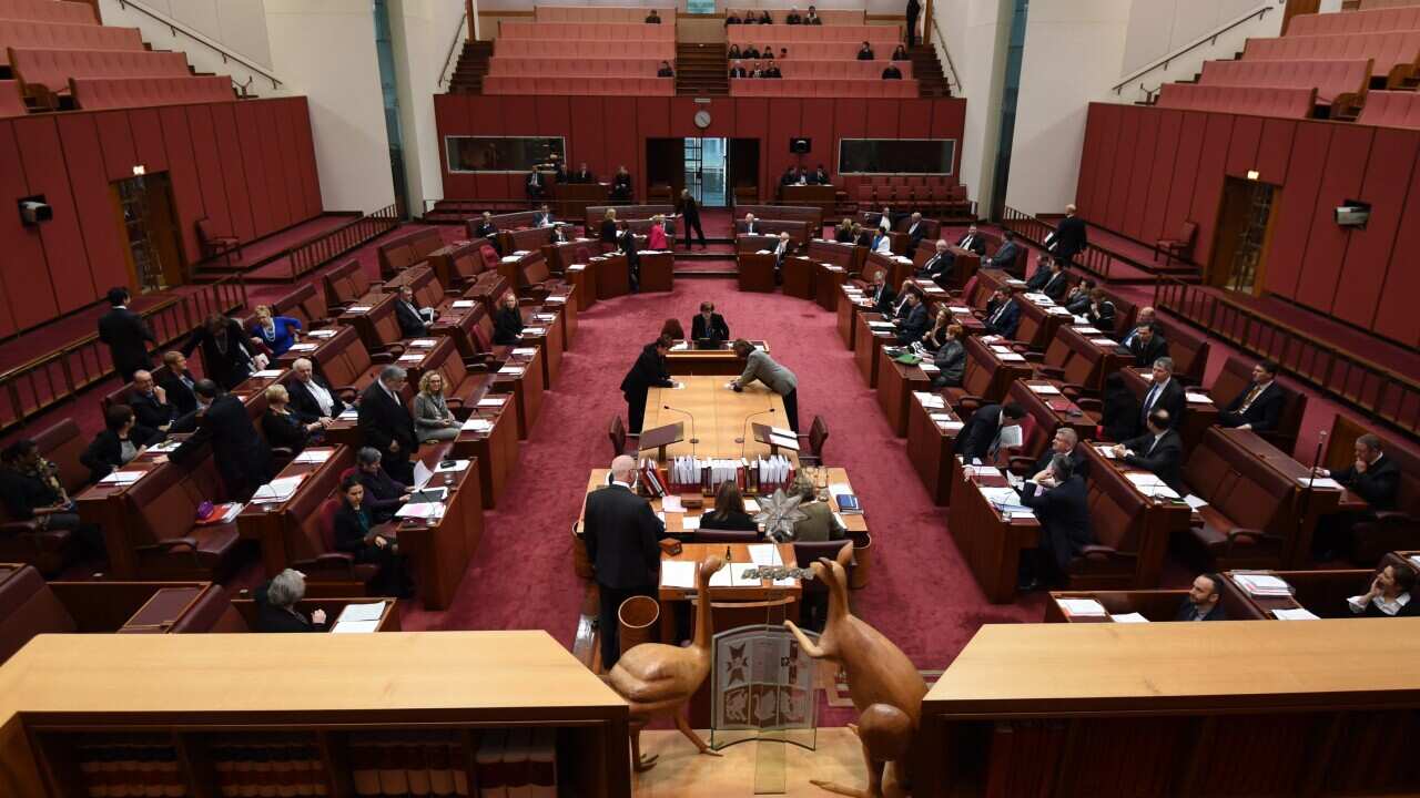 The Senate is seen during a division on amendments during the carbon tax repeal bill debate (AAP).