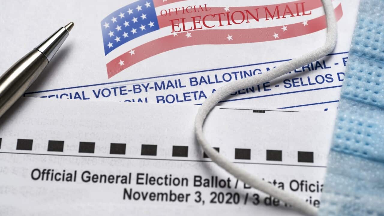 2020 mail in election ballot with a face mask