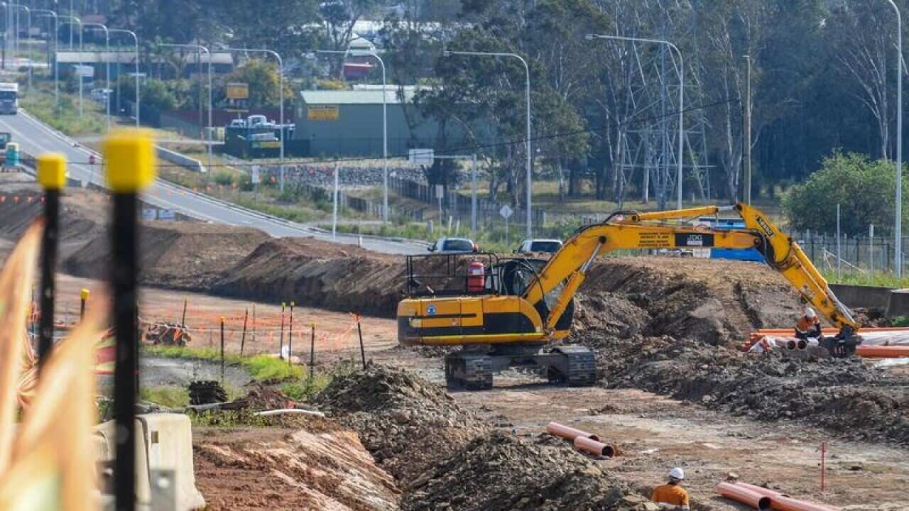 File image of a general view of the Bringelly Road upgrade in Sydney.