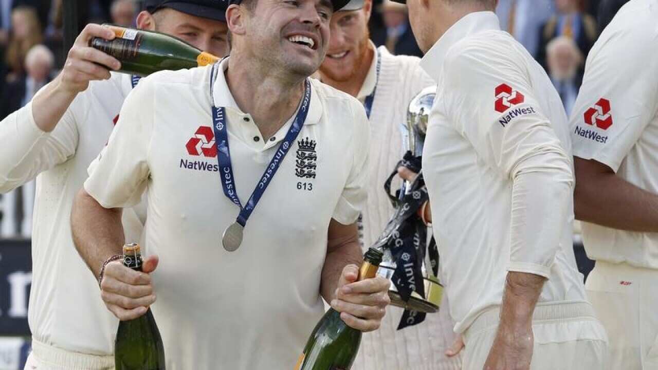 James Anderson celebrates