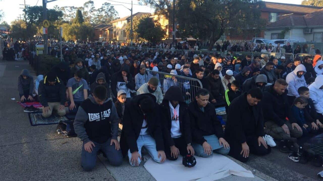 Muslims at Lakemba Mosque use Eid al-Adha celebrations to pray for rain to support drought-stricken farmers.