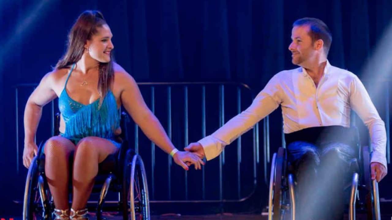 Emily Preketes-Ashley (L) and Paul Ashley (R) is set to become the first Australian wheelchair dancers to compete in the world's largest Latin-dancing competition