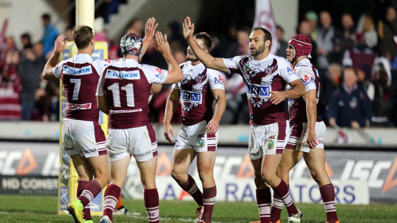 Manly Sea Eagles players during a match.