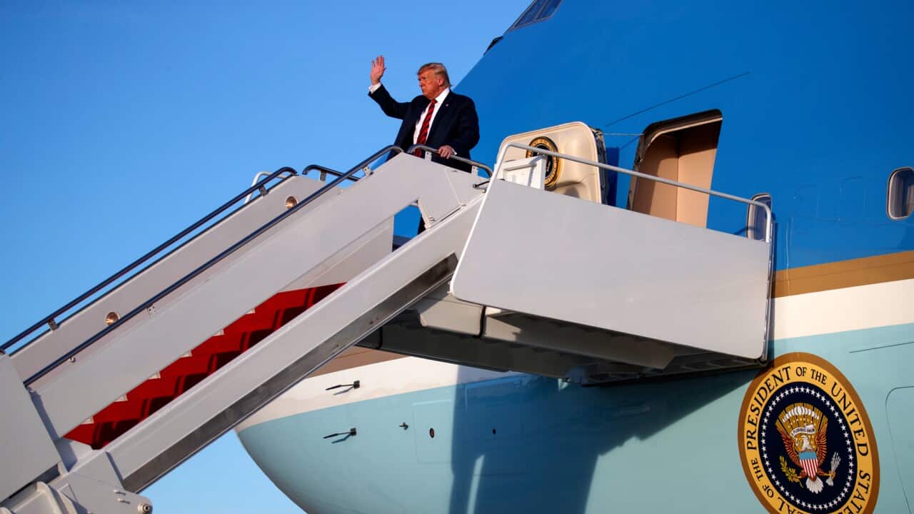 President Donald Trump arrives at Andrews Air Force Base after attending the International Association of Chiefs of Police Annual Conference and Exposition, Monday, Oct. 28, 2019, at Andrews Air Force Base, Md. (AP Photo/Evan Vucci)