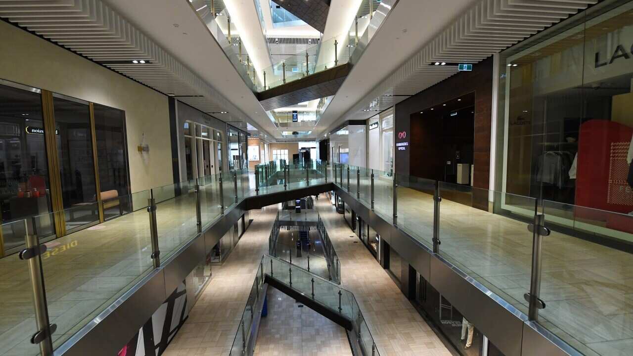 General view inside a the Emporium retail complex in Melbourne, Monday, September 7, 2020. Victoria has recorded 41 new cases of coronavirus and nine deaths in the past 24 hours. (AAP Image/James Ross) NO ARCHIVING