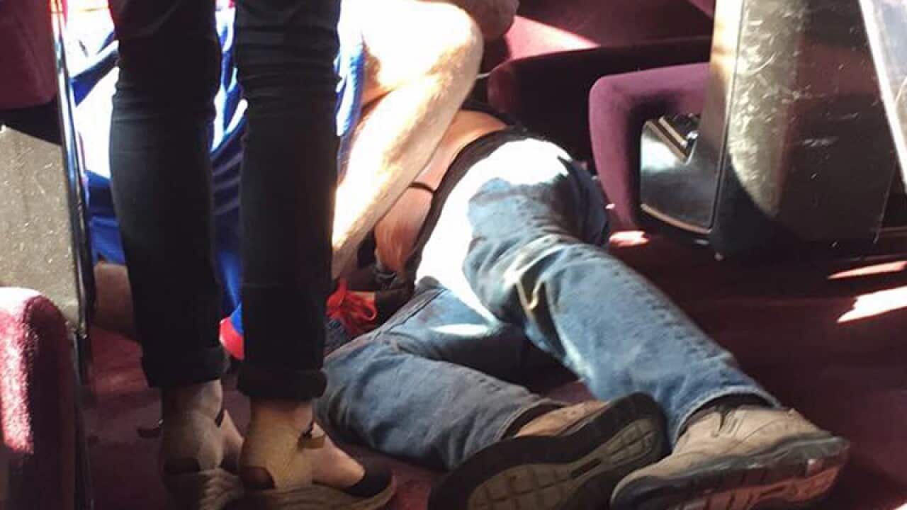 An injured person after an incident on a train from Amsterdam to Paris