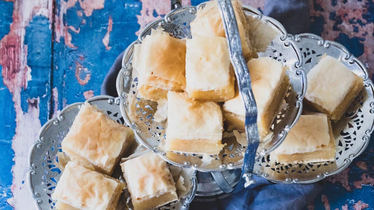 Orange and vanilla custard slice (silken tofu galaktoboureko)