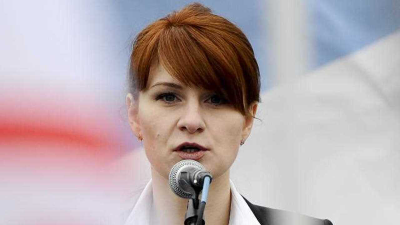 Maria Butina, leader of a pro-gun organiser  in Russia, speaks to a crowd during a rally in support of legalising the possession of handguns in Moscow.