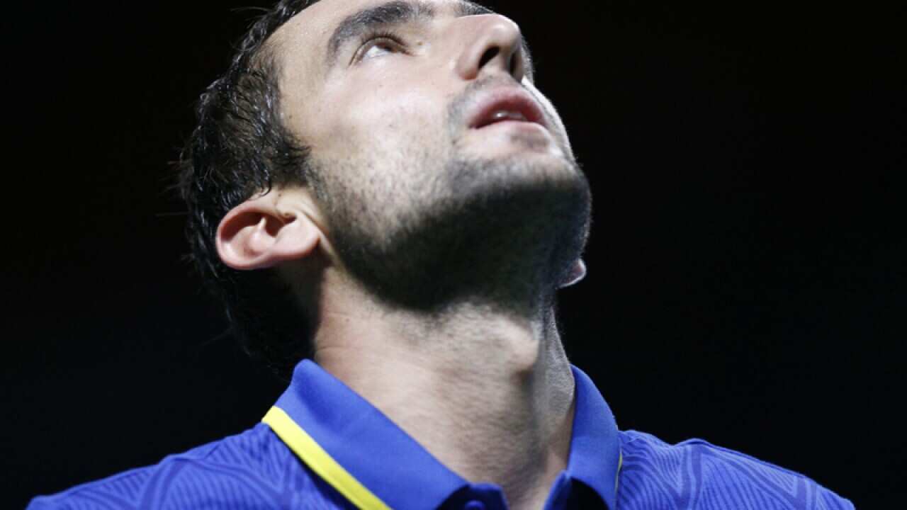 Marin Cilic of Croatia reacts