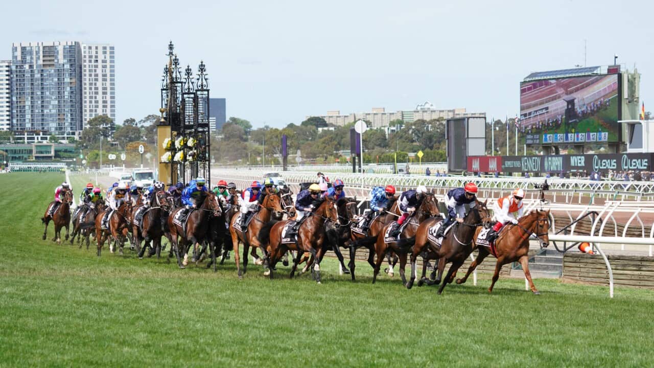 The action of race seven at the Melbourne Cup 2019