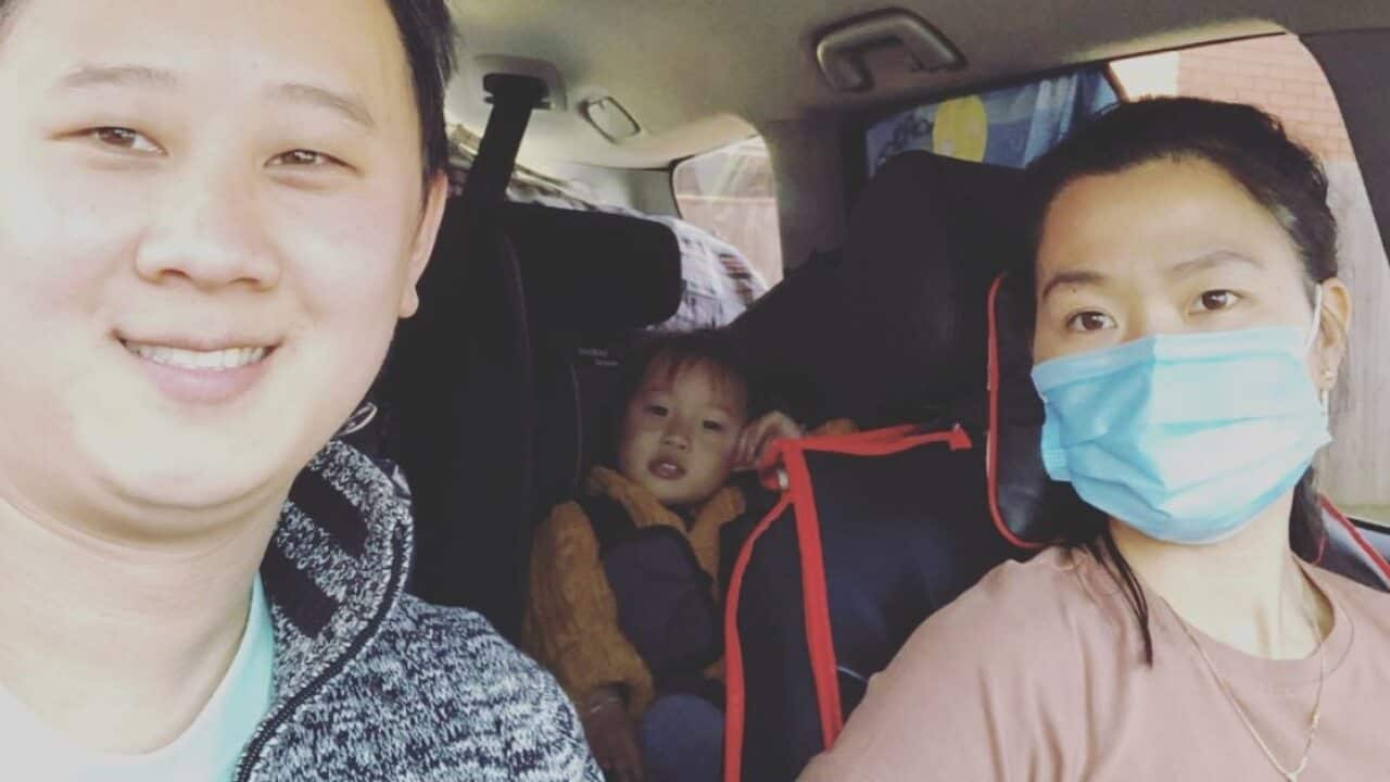 Isabella leaving the detention centre with her parents on Wednesday.