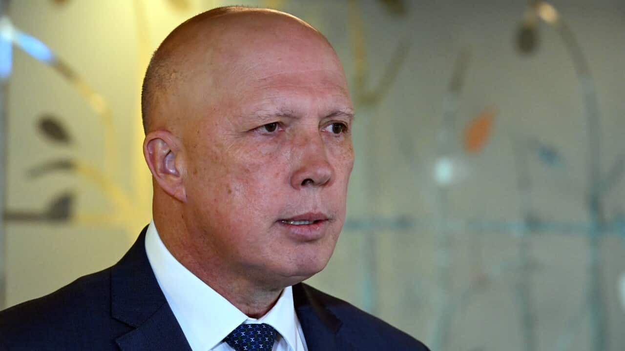 Peter Dutton speaks during a press conference.