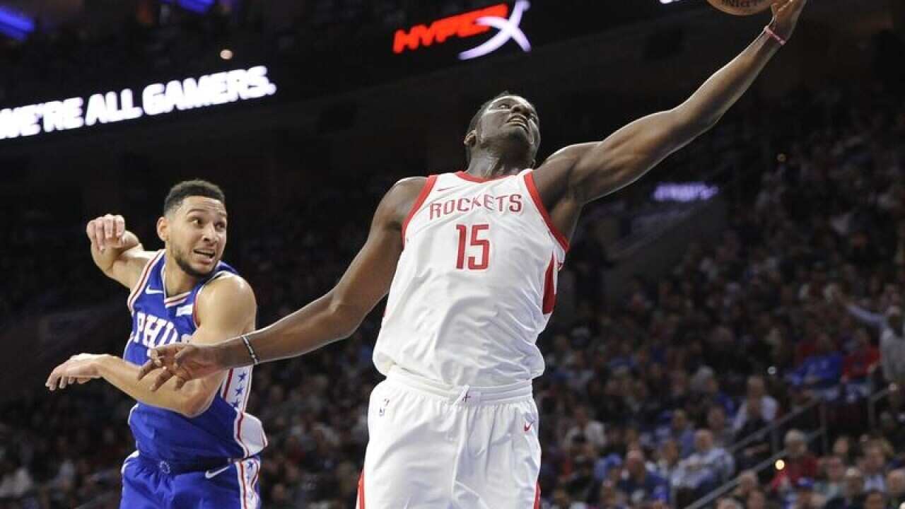Houston Rockets' Clint Capela and Philadelphia 76ers' Ben Simmons