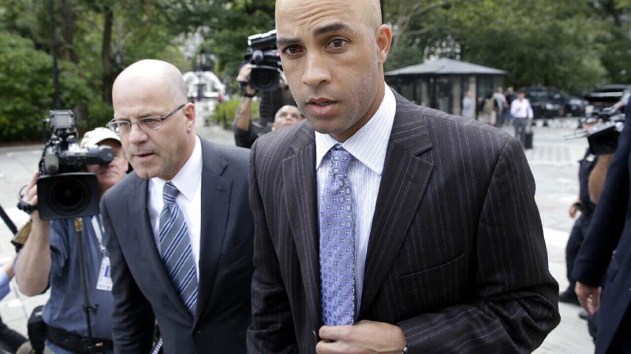 James Blake arrives at city hall in New York