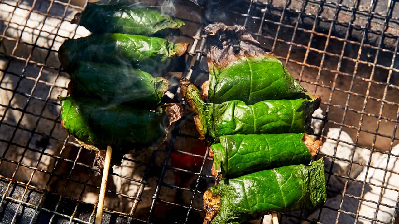 Grilled beef wrapped in betel leaf SBS Food