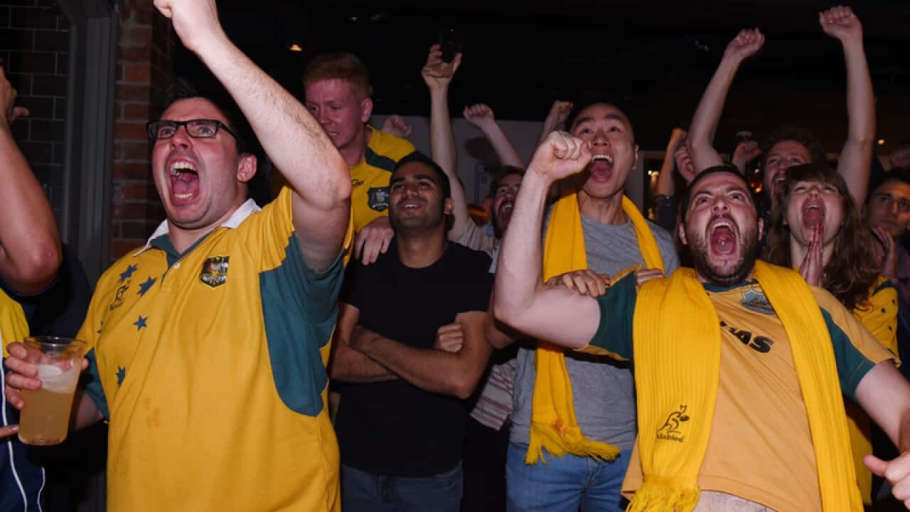 All Blacks and Wallabies fans watch the Rugby World Cup final
