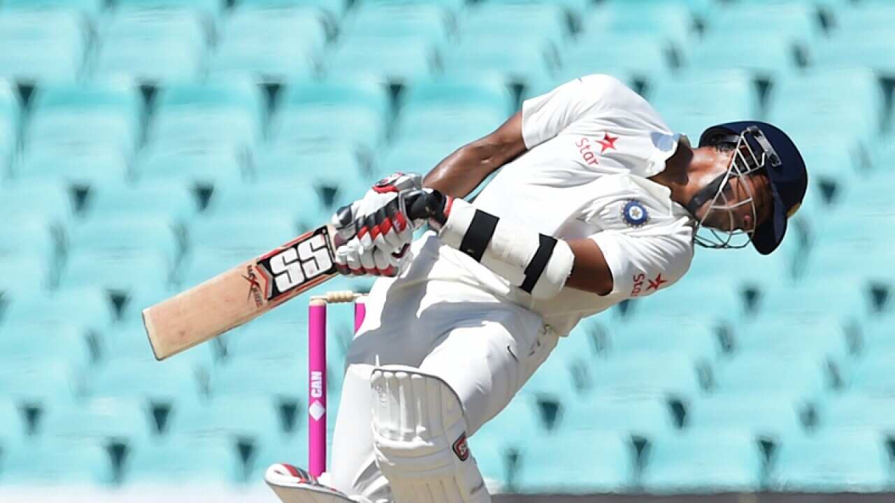 Indian batsman Wriddhiman Saha ducks a bouncer delivery