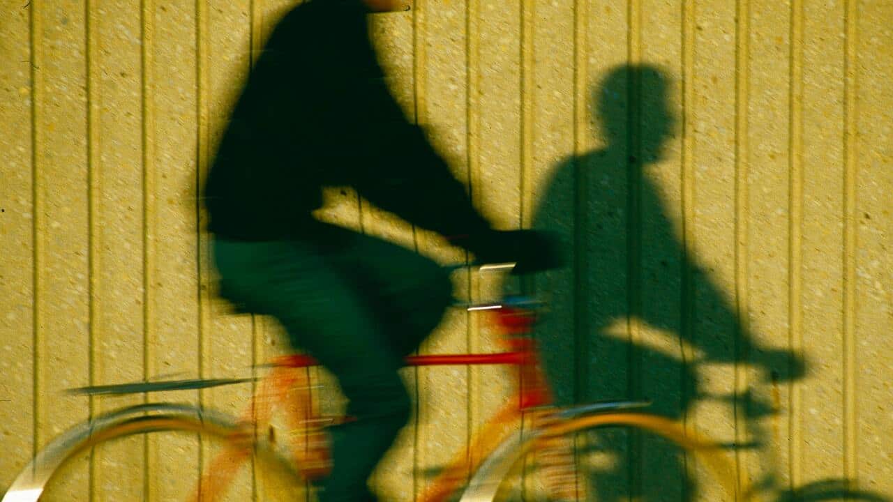 A cyclist in Melbourne, Australia.