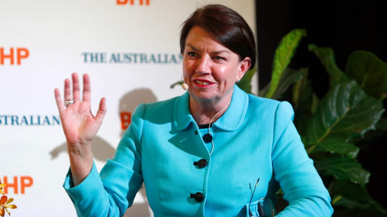 Australian Bankers' Association CEO Anna Bligh speaks during the Competitive Advantage Forum in Sydney, Thursday, November 23, 2017. (AAP Image/Daniel Munoz) NO ARCHIVING