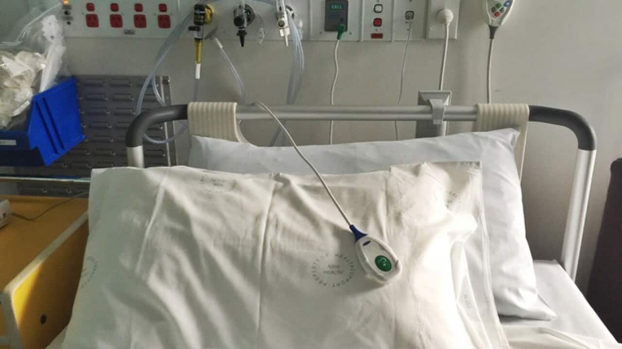 An empty bed seen in a recovery room