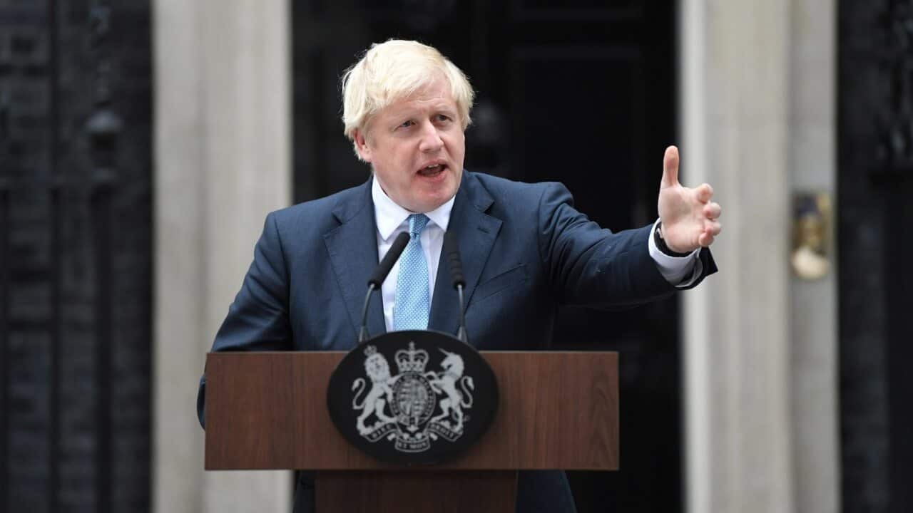 British Prime Minister, Boris Johnson delivers a statement outside 10 Downing street