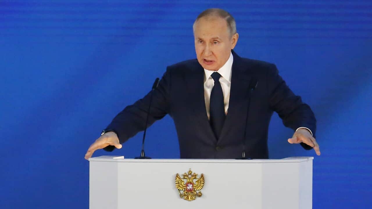Russian President Vladimir Putin gives his annual state of the nation address from Moscow