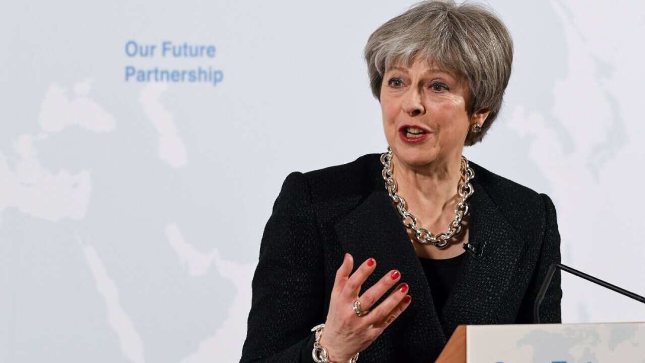 Britain's Prime Minister Theresa May delivers a speech on the 'Brexit' at the Mansion House in London.