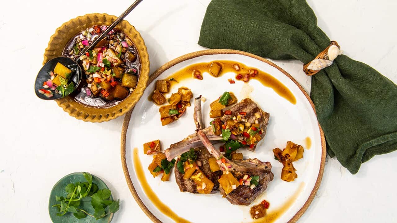 Grilled lamb chops with smoked pineapple palapa