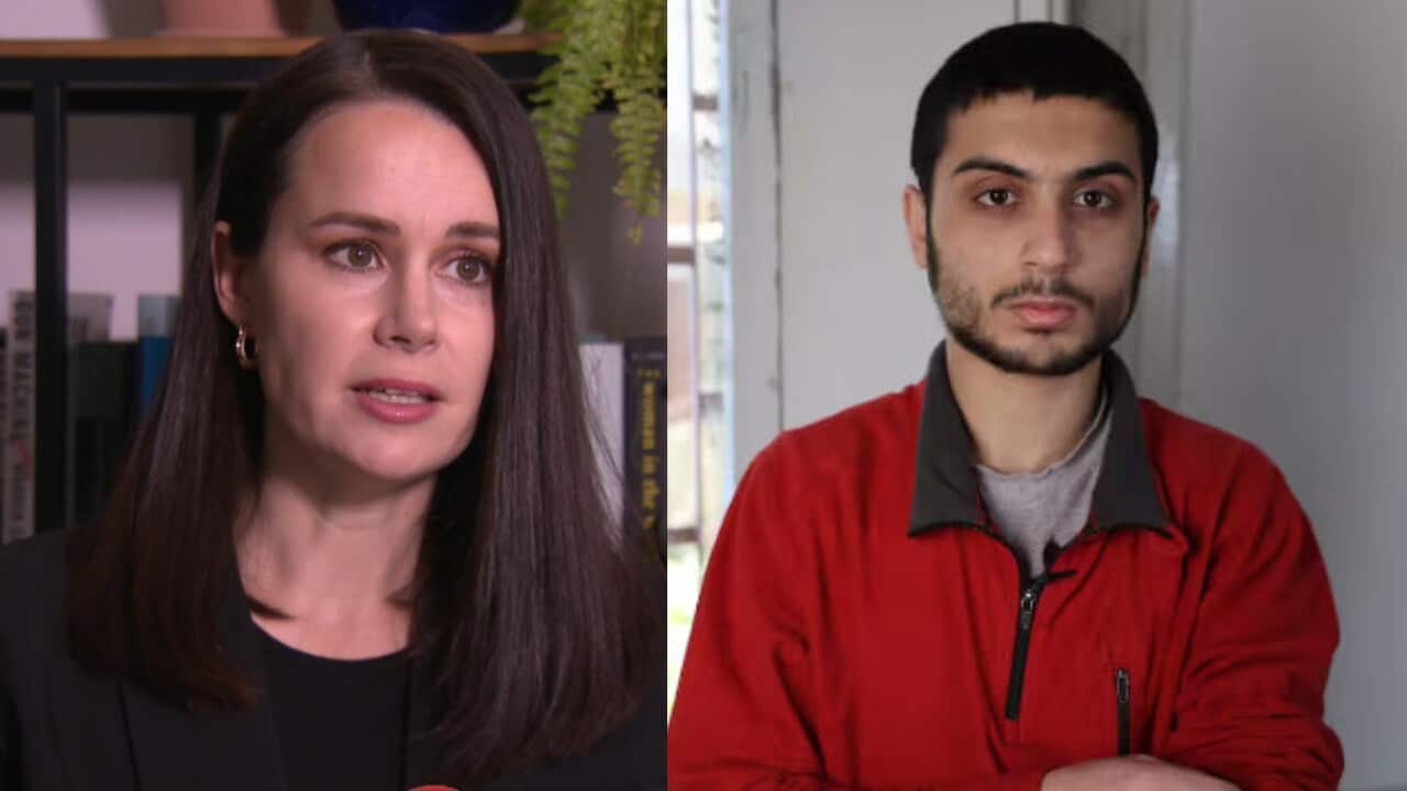 A composite image of a man and a woman